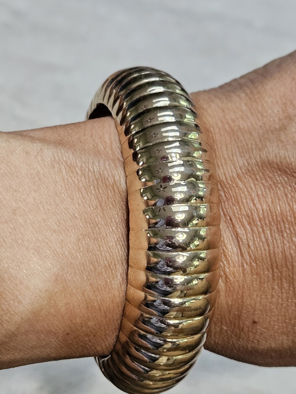 Gold Ribbed Hinged Bangle Bracelet - Women Jewelry